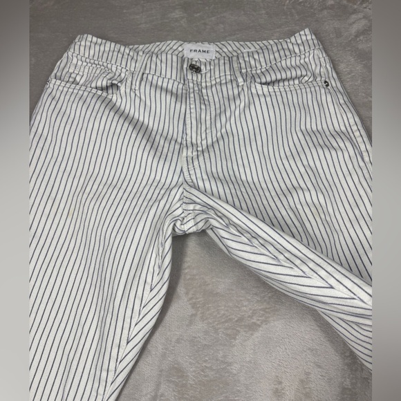 Frame Le Crop Mini Boot Cobalt Multi Blue White Striped Cotton Blend Jeans 28 - Picture 2 of 15